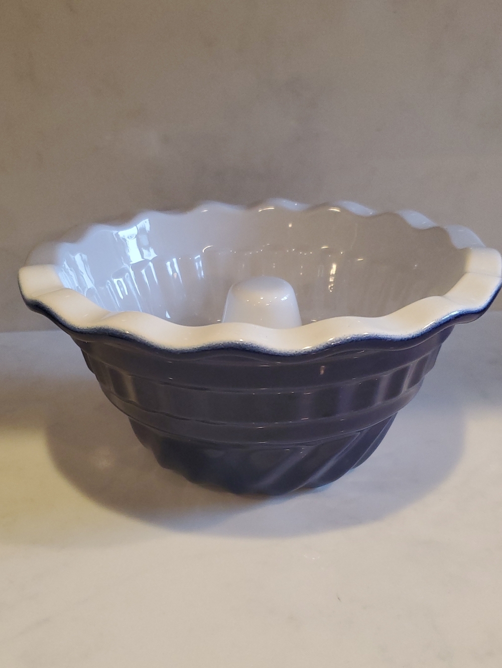 Vintage Emile Henry 61 74 Cobalt Blue Ceramic Bundt Pan, Cake, Jelly Mold France